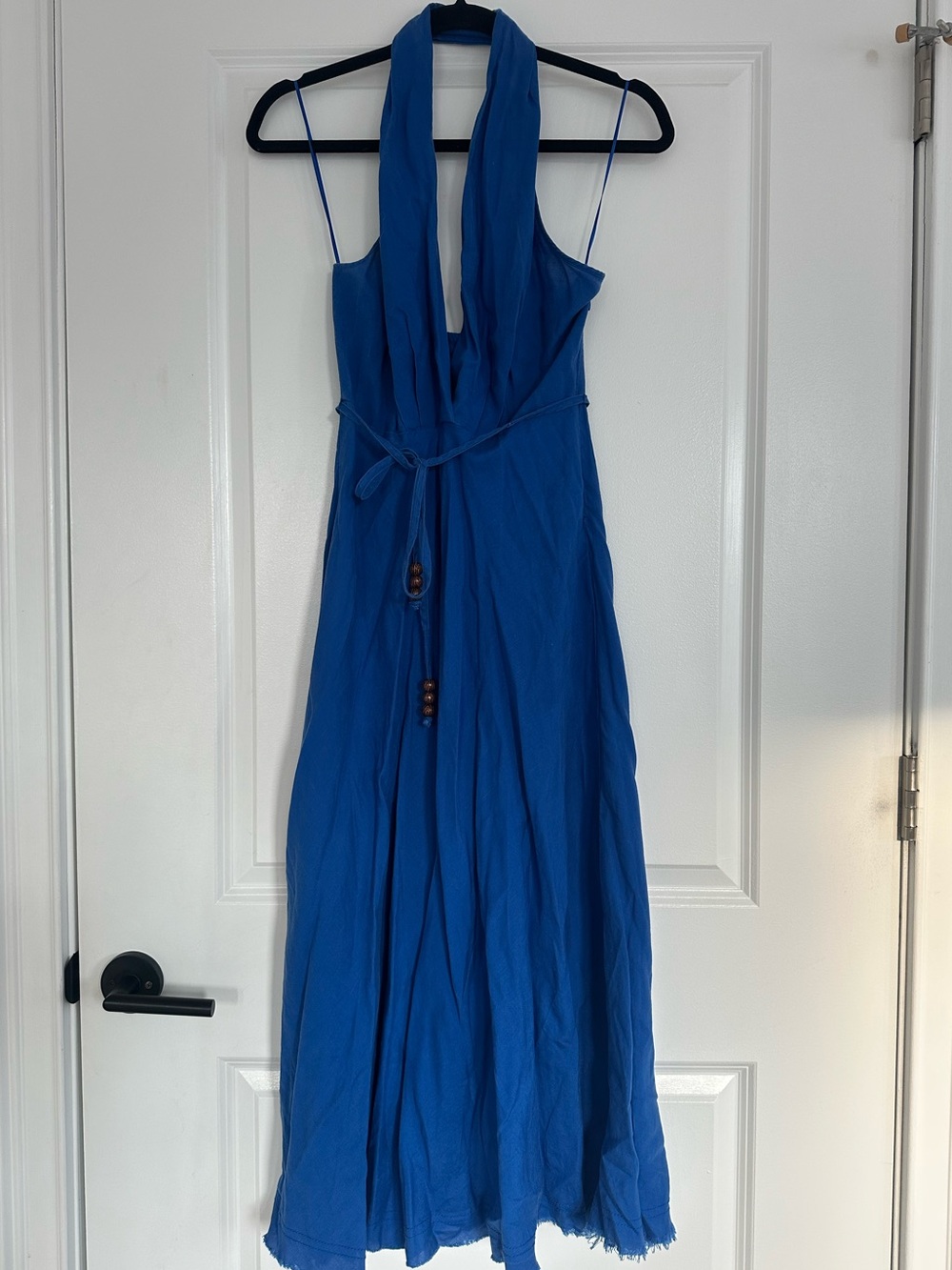 Zara Royal Blue Halter Maxi Dress with Tie Waist
